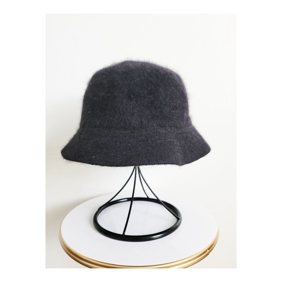 Vintage Wool Angora Bucket Hat, Black Fluffy Bucket Hat, Black Fluffy Brim Hat - Picture 7 of 10